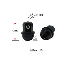 Гайка колісна A914248BA(13503) Cr M14X1,50 Чорні висота 42 мм Конус  з виступ., закр., кл.21мм Тесла NEW